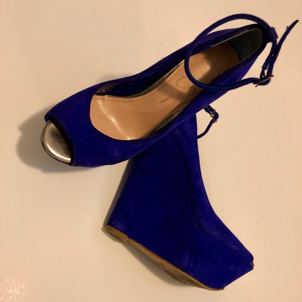 Electric blue wedge heels
